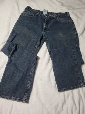 Womens Carhartt Dark Blue Lined Straight-Leg Jeans 14x34